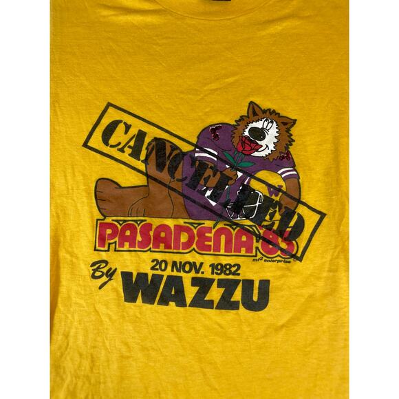 Vintage 80s Washington State Cougars Apple Cup T Shirt Mens S Yellow Pasadena - Picture 3 of 5